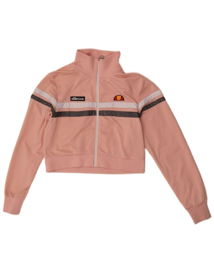 Ellesse Femmes Crop Survêtement Top Veste UK 10 Petit Rose Rayé Polyester