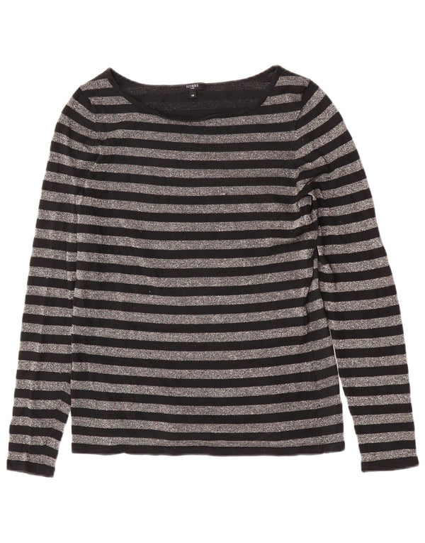 Hobbs Haut à manches longues pour femme UK 44 en soie rayée noire moyenne