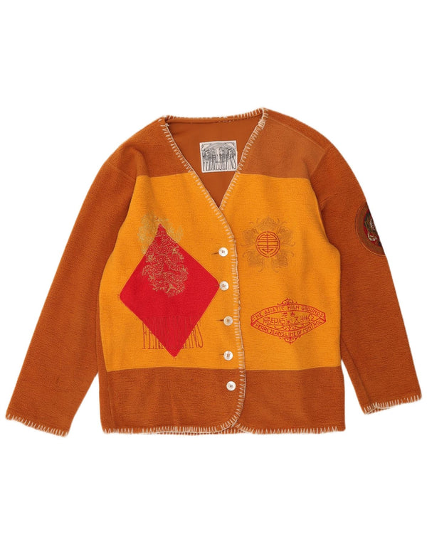 Ferre Womens Graphic Cardigan Sweater UK 16 Large Marron Colorblock Coton