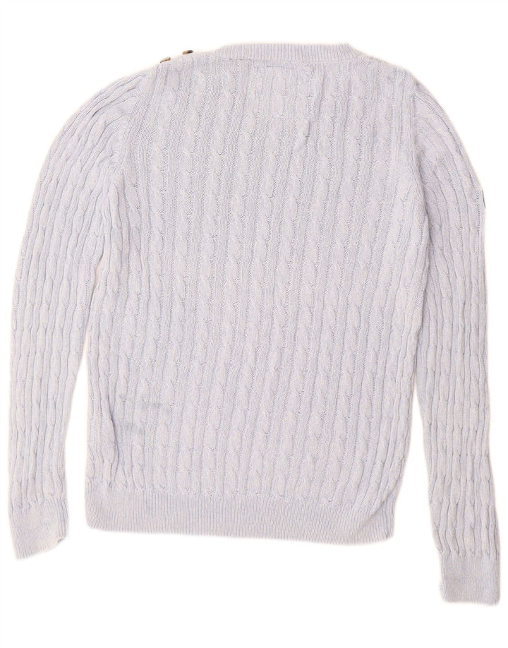 SUPERDRY Pull col bateau pour femme UK 14 Large Bleu Coton