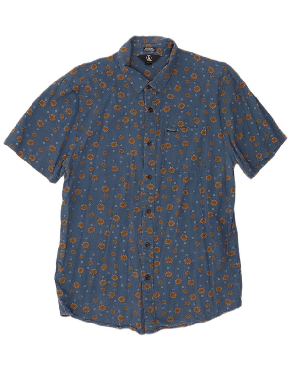 Volcom Chemise à manches courtes pour hommes, coupe moderne, grand coton bleu