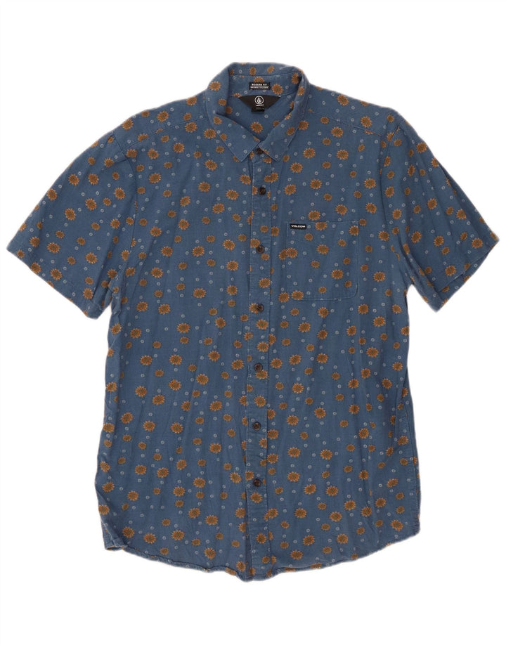 Volcom Chemise à manches courtes pour hommes, coupe moderne, grand coton bleu