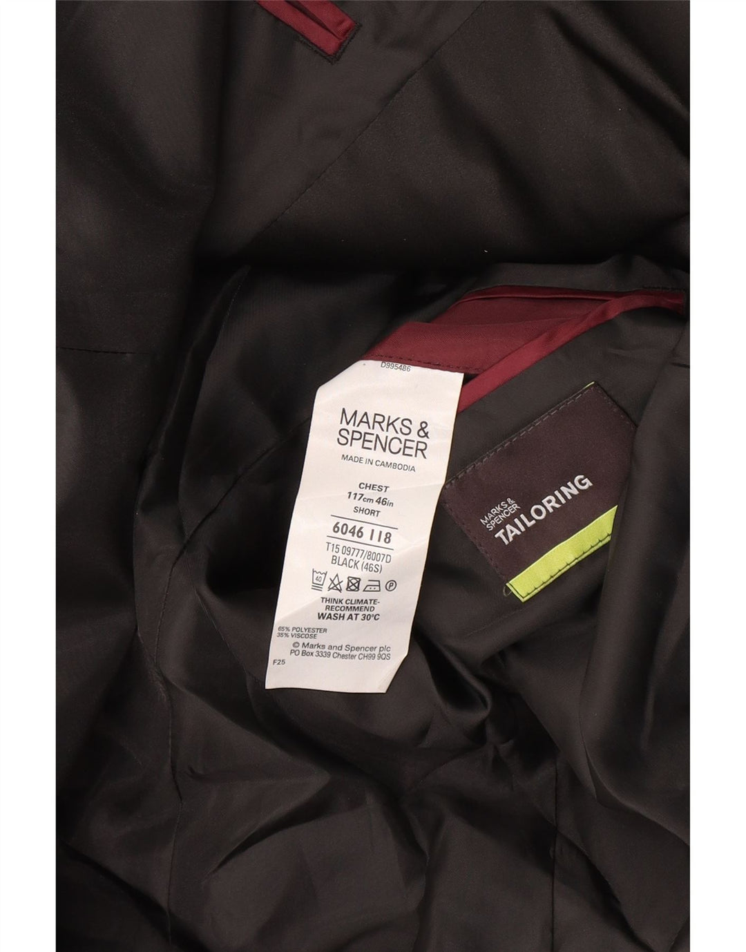 Marks & Spencer Veste blazer courte à 2 boutons pour homme UK 40 Large Noir