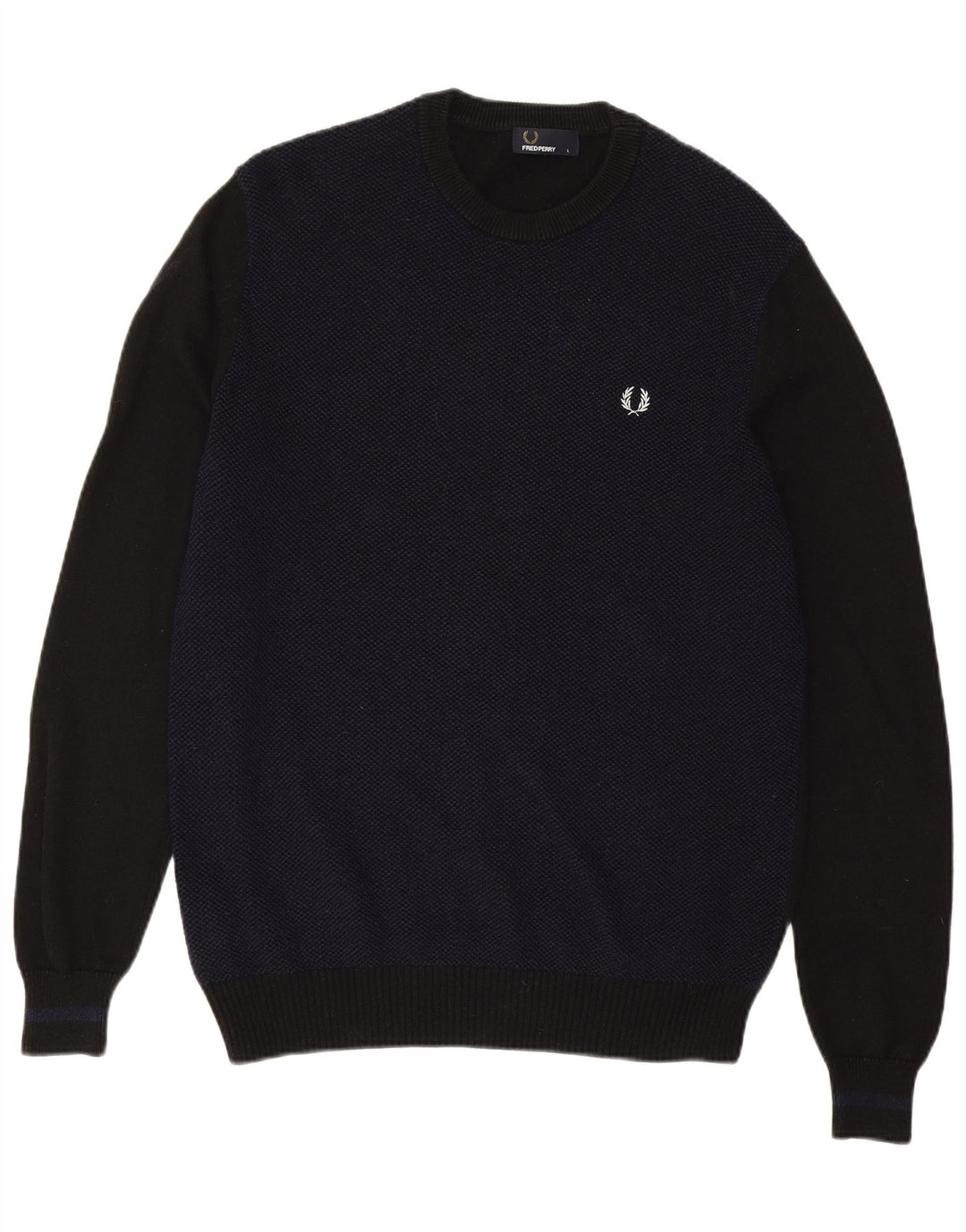 Fred Perry Pull à col rond pour homme en laine color block bleu marine