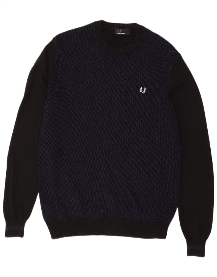 Fred Perry Pull à col rond pour homme en laine color block bleu marine