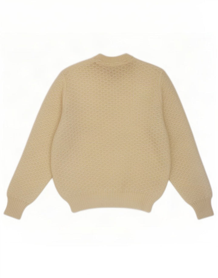 vintage Femme Crew Neck Jumper Pull UK 14 Beige Moyen