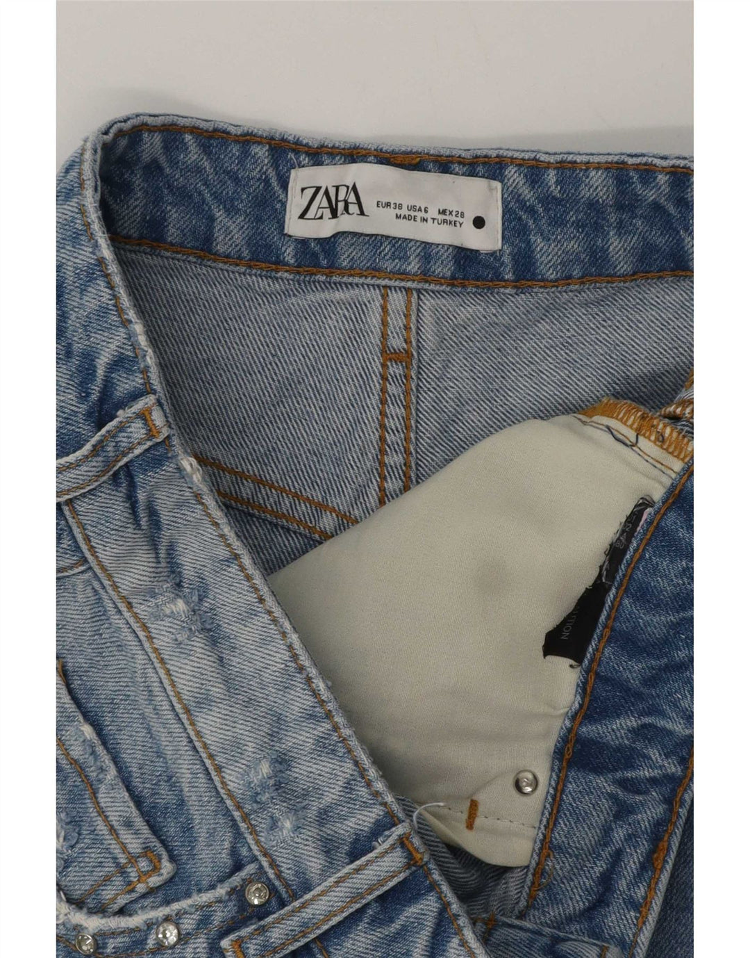 Zara Short en jean pour femme EU 38 Small W28 Bleu