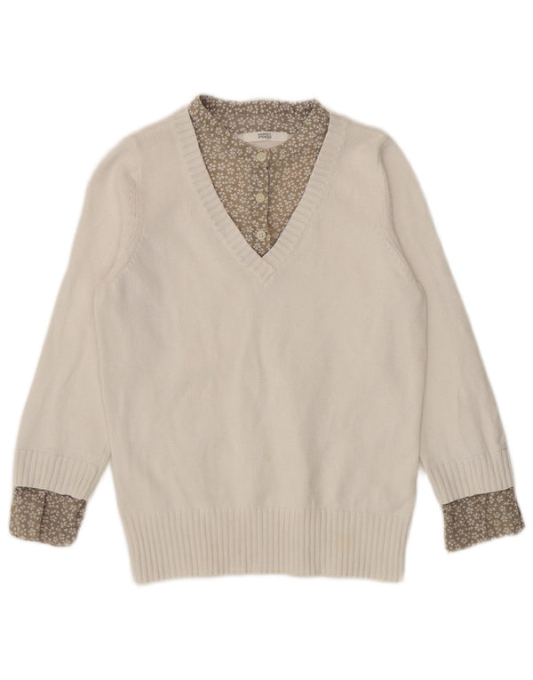 Marks & Spencer Pull col en V pour femme UK 10 Petit motif floral blanc