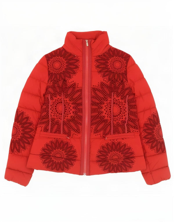 Desigual Veste matelassée graphique pour femme EU 42 Large Rouge Géométrique Polyester