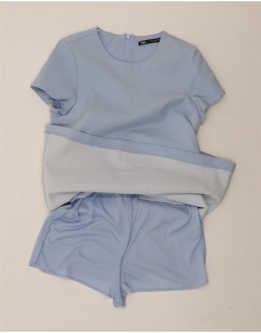 Zara Combishort Femme UK 12 Bleu Moyen Polyester