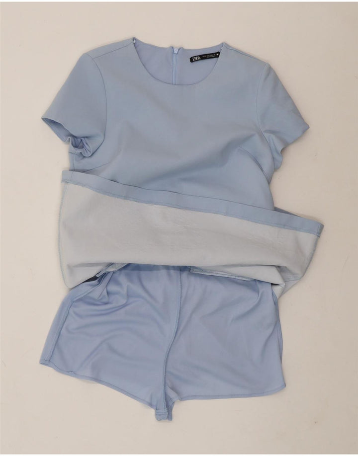 Zara Combishort Femme UK 12 Bleu Moyen Polyester