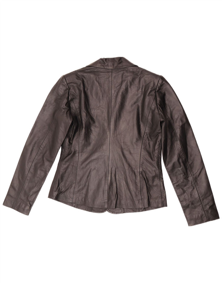 vintage Femmes 2 Bouton Veste Blazer En Cuir UK 10 Petit Noir