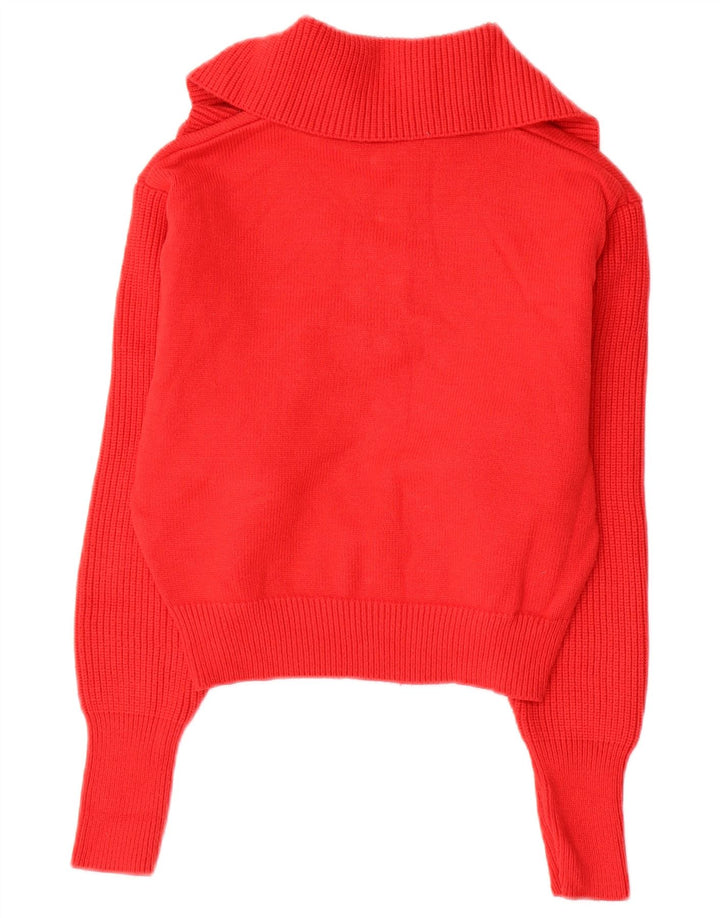 ZARA Pull court à col zippé pour femme UK 14 Viscose rouge moyen