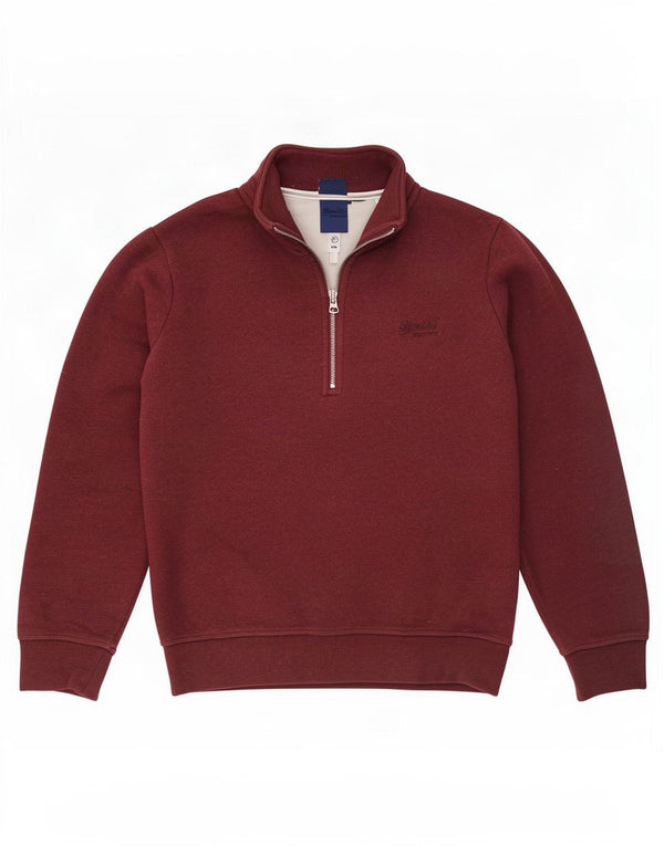 Superdry Homme Zip Neck Sweatshirt Jumper XL Bordeaux Coton