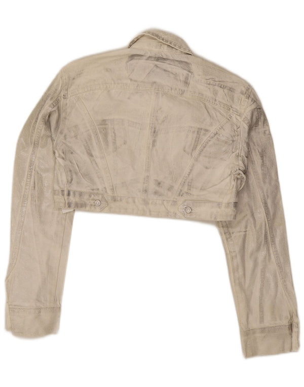 Zara Womens Crop Denim Jacket UK 12 Moyen Blanc Cassé Coton