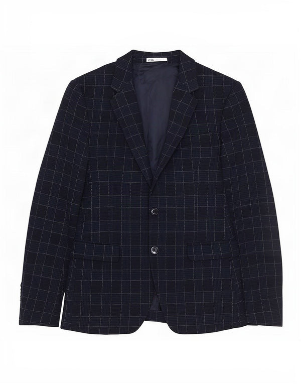 Zara Veste Blazer 2 Boutons Homme EU 46 Petit Bleu Marine à Carreaux Polyester
