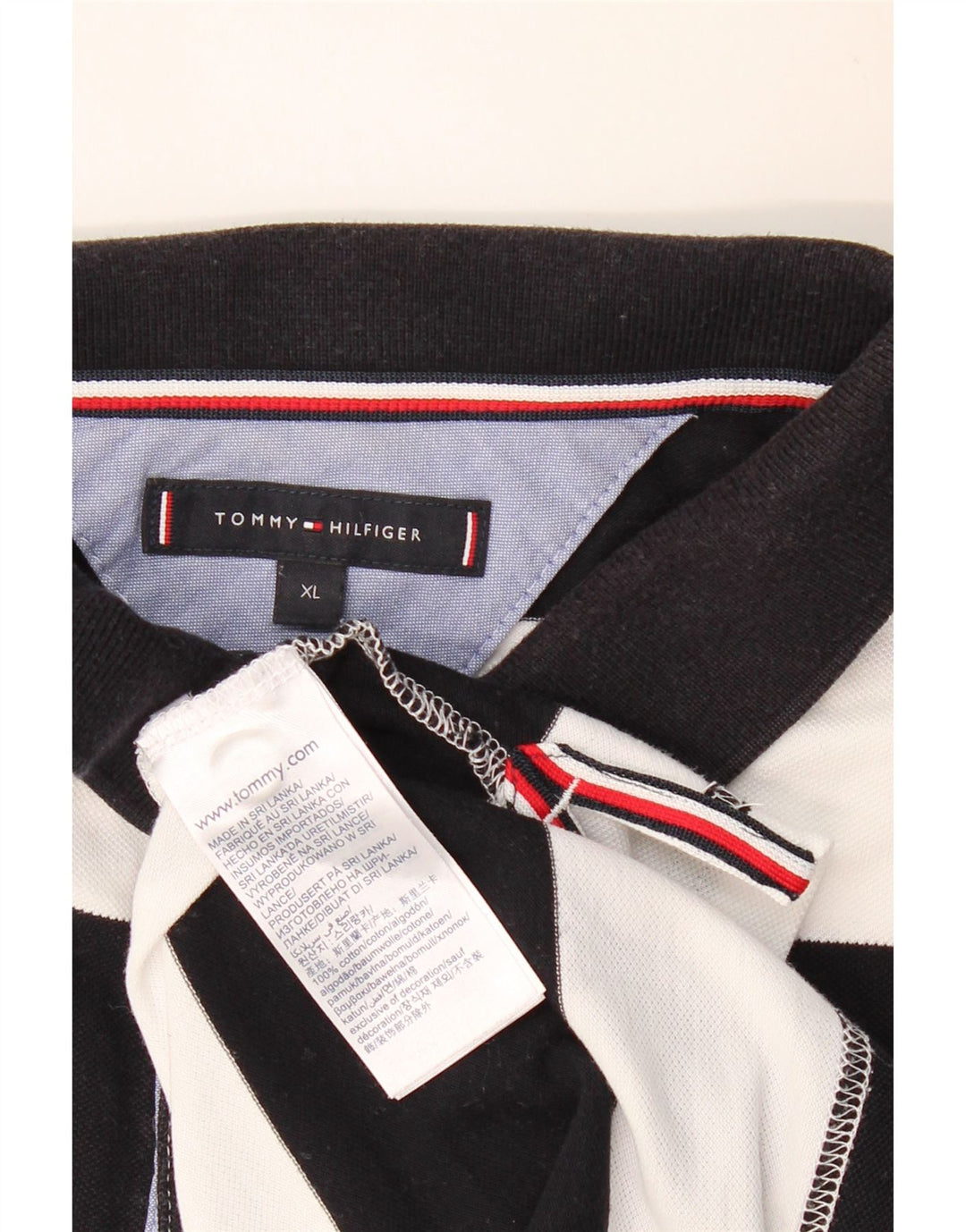 TOMMY HILFIGER Polo Regular Fit Homme XL Coton Rayé Noir