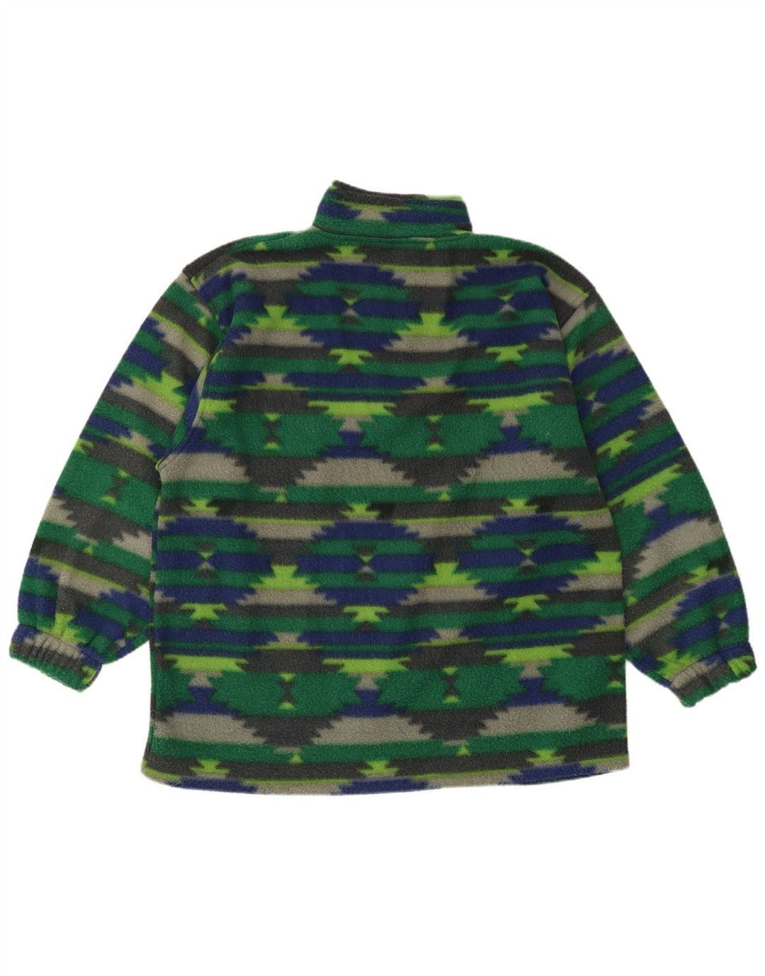 vintage Mens Zip Neck Fleece Jumper Grand Vert Géométrique Polyester