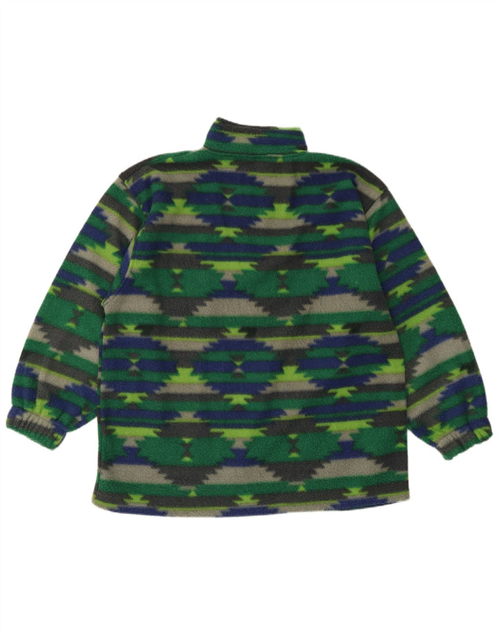 vintage Mens Zip Neck Fleece Jumper Grand Vert Géométrique Polyester