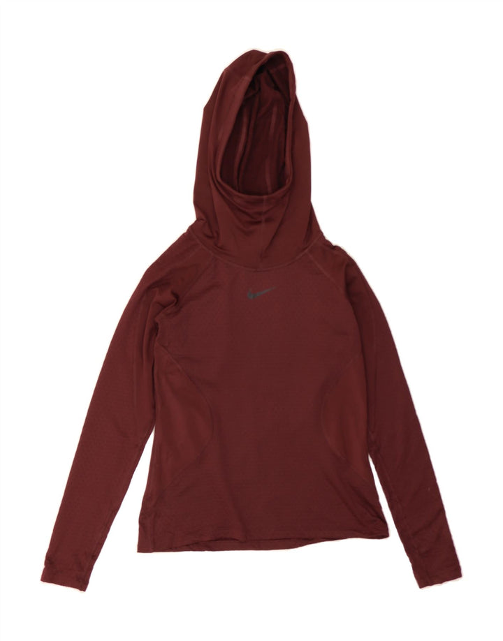 NIKE Womens Hoodie Jumper UK 10 Small Burgundy Polyester Vintage Nike and Second-Hand Nike from Messina Hembry 