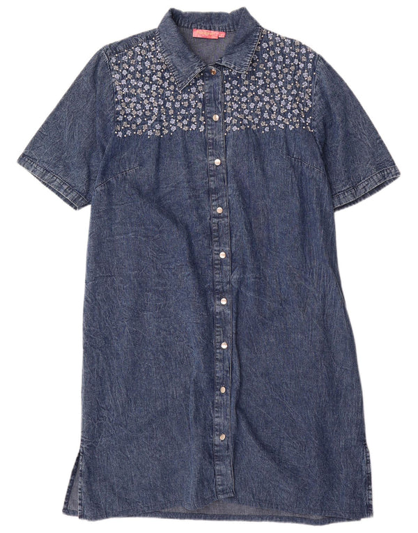 Positano by Jean Paul Robe chemise à manches courtes pour femme UK 14 Bleu moyen