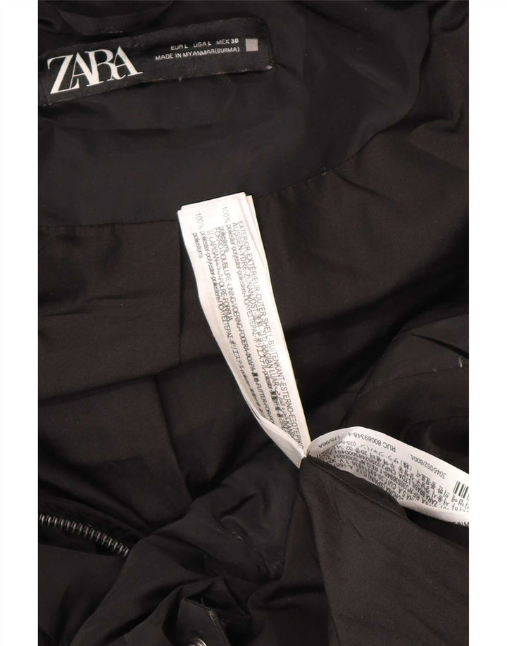 Zara Manteau rembourré à capuche pour femme UK 16 Large Noir Polyester
