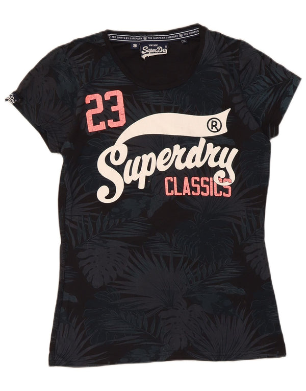 Superdry Haut T-Shirt Graphique Femme UK 10 Petit Coton Floral Noir