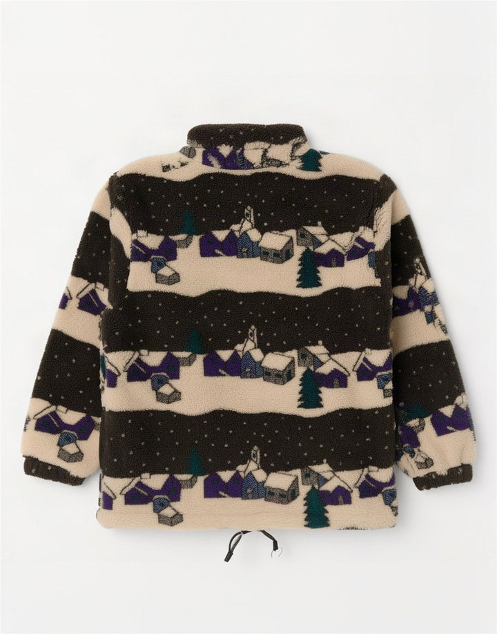 Pull polaire vintage à motif abstrait pour homme, col zippé, petit, multicolore
