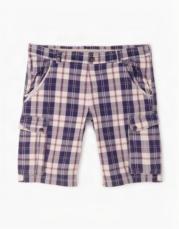 Crew Clothing Short cargo pour homme 2XL W42 Bleu marine à carreaux en coton