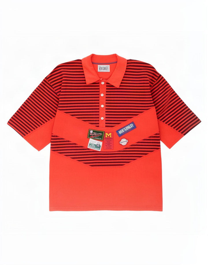 MONTGOMERY Chemise pull à manches courtes pour homme, coupe ample, petites rayures rouges
