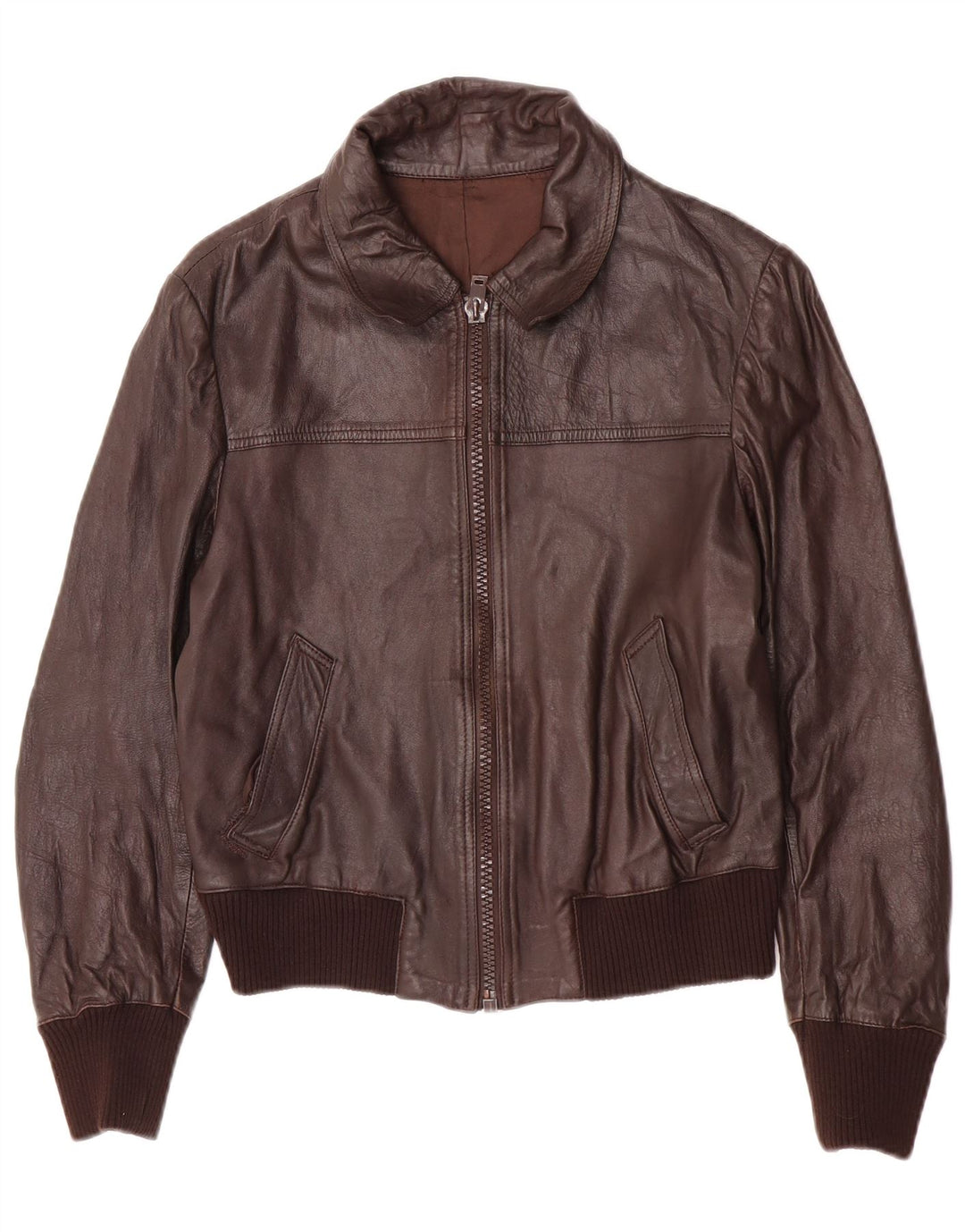 veste en cuir bomber homme vintage IT 48 cuir marron moyen