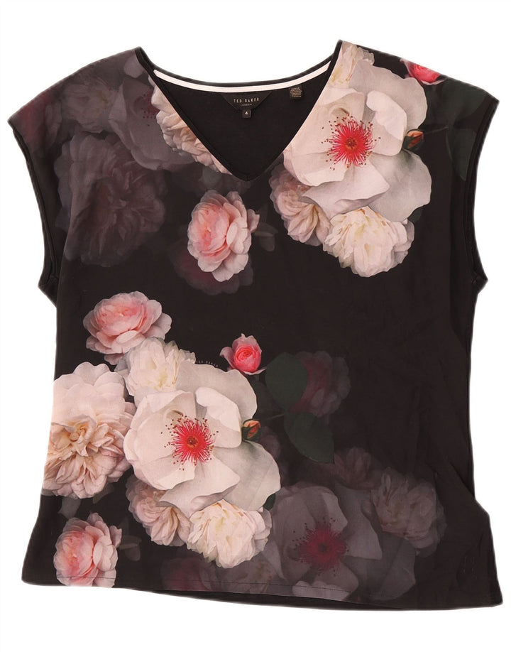 Ted Baker Chemisier Femme Taille 4 Grand Noir Floral Polyester