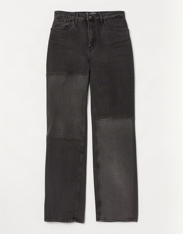 Hollister Jean droit vintage pour femme US 00 2XS W23 L33 Gris Colourblock