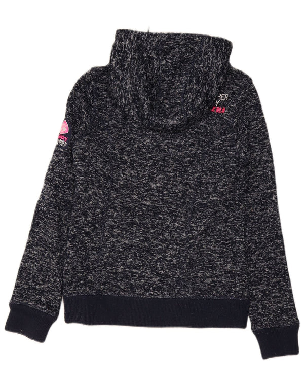 Superdry Pull à capuche zippé pour femme UK 6 XS Bleu marine moucheté en polyester