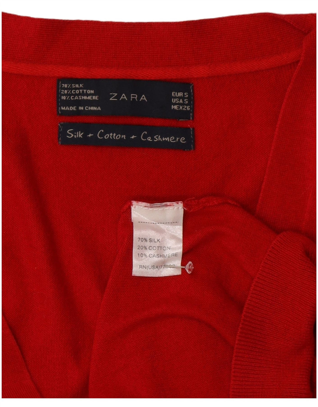 Zara Cardigan Femme Pull UK 10 Petite Soie Rouge