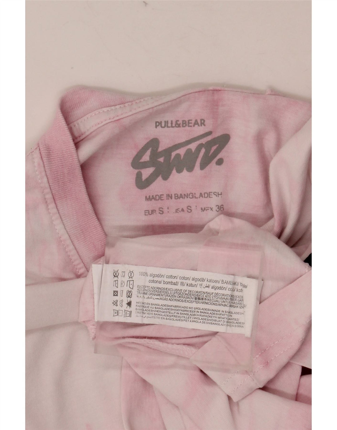 Pull & Bear T-shirt graphique pour homme en coton tie-dye rose petit