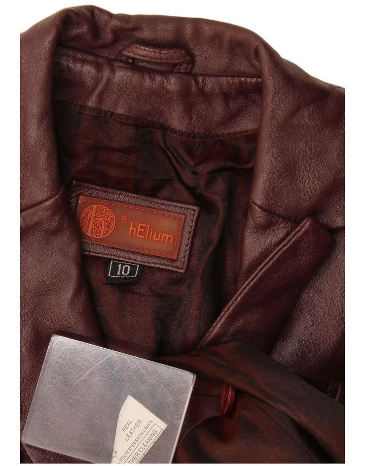Helium Veste blazer en cuir à 3 boutons pour femme UK 10 Petit Bordeaux