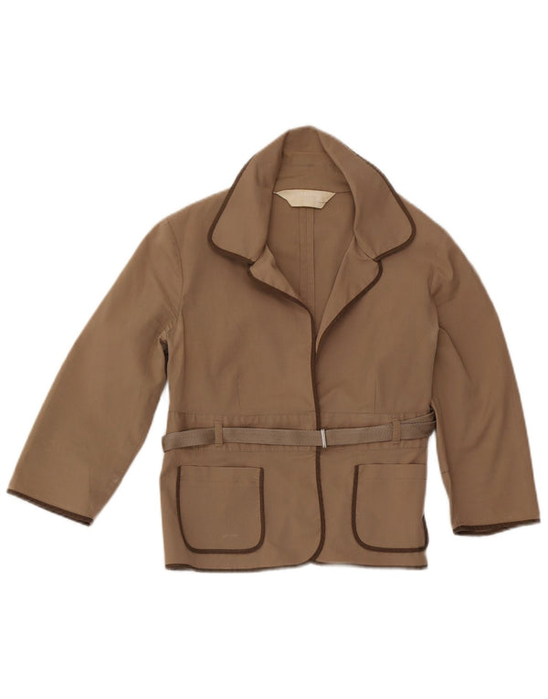 Max Mara Veste blazer courte à manches 3/4 pour femme UK 12 en coton beige moyen