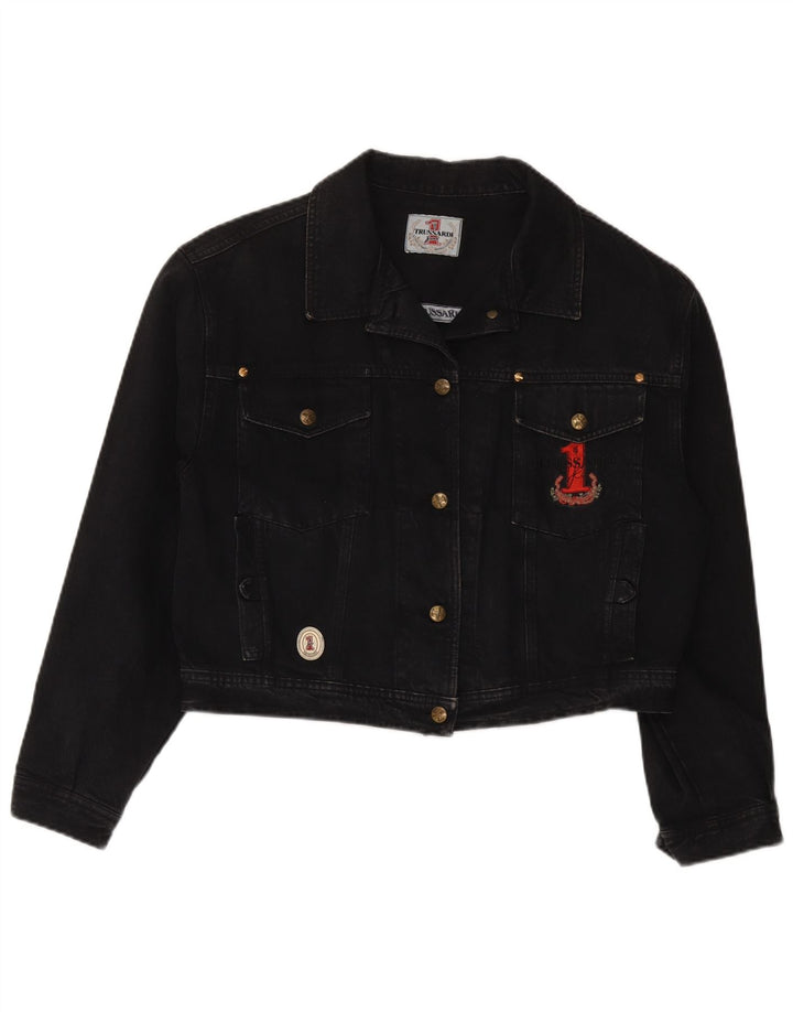 Trussardi Veste en jean courte pour femme UK 12 Noir moyen