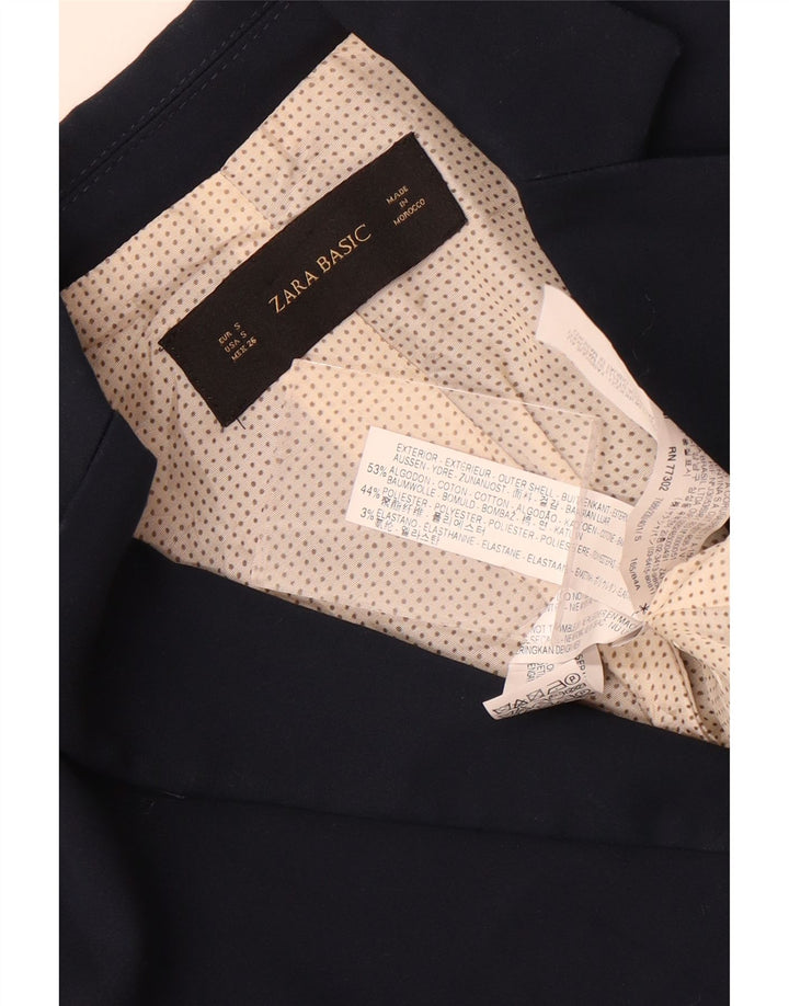 Zara Femme 1 Bouton Blazer Veste UK 10 Petit Bleu Marine Coton