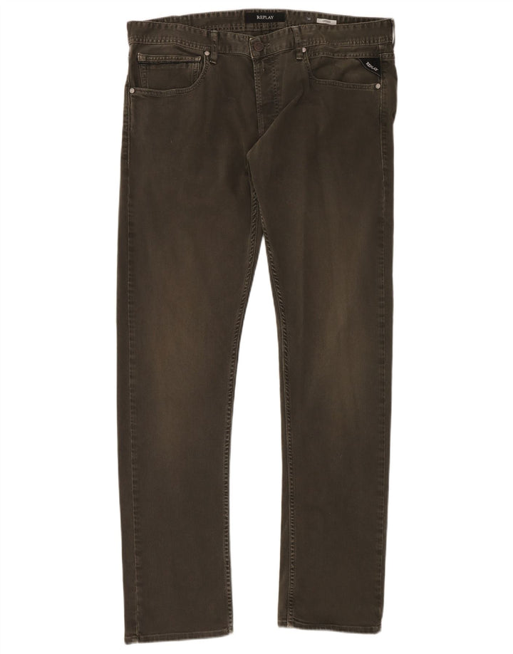 REPLAY Jean Slim Grover Homme W36 L32 Kaki Coton