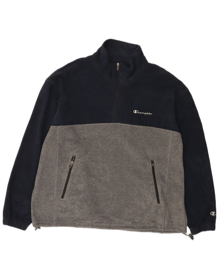 Champion Pull polaire à col zippé pour homme XL Bleu marine Colorblock Polyester