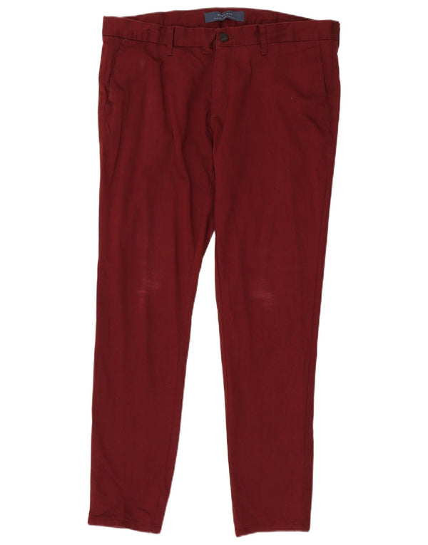 Zara Pantalon Chino Slim Homme EU 46 XL W36 L31 Coton Bordeaux