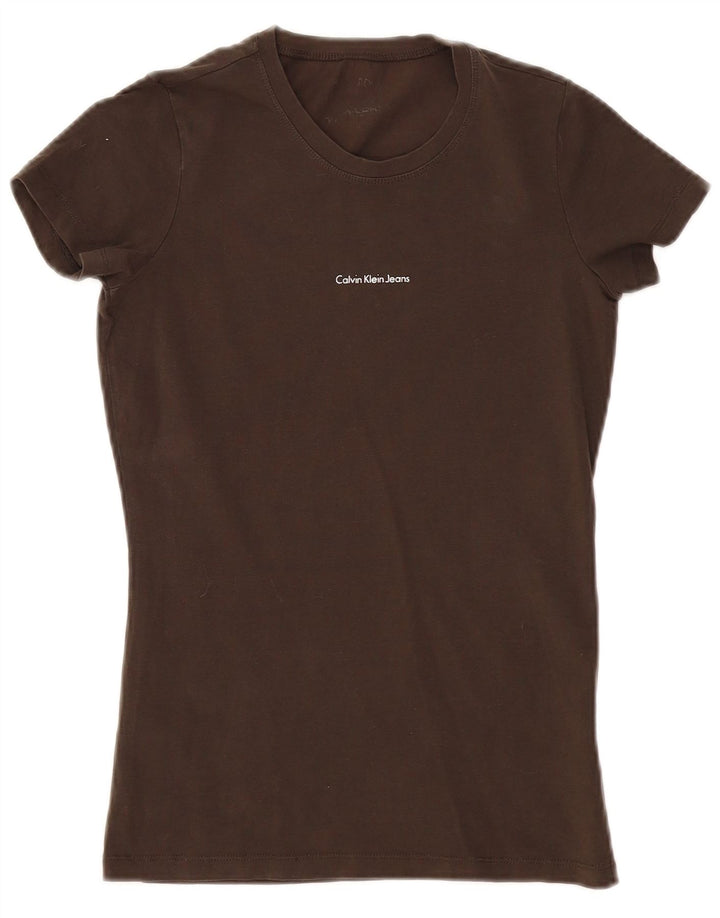 CALVIN KLEIN JEANS T-Shirt Femme Top UK 10 Small Marron Coton