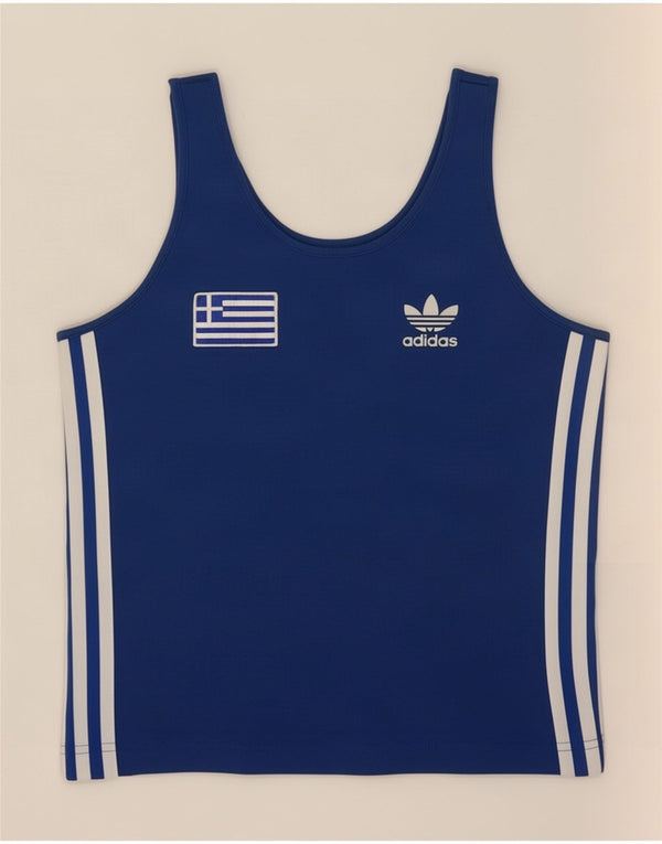 Adidas Womens Crop Vest Top UK 10 Small Blue Cotton