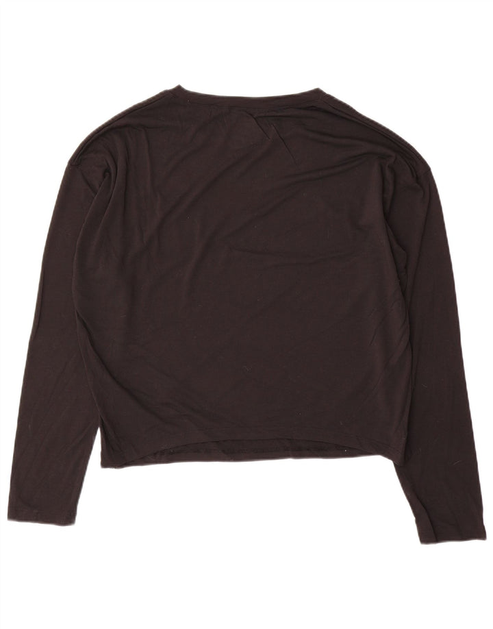 REEBOK Femmes Crop Top Manches Longues UK 12/14 Moyen Noir Polyester