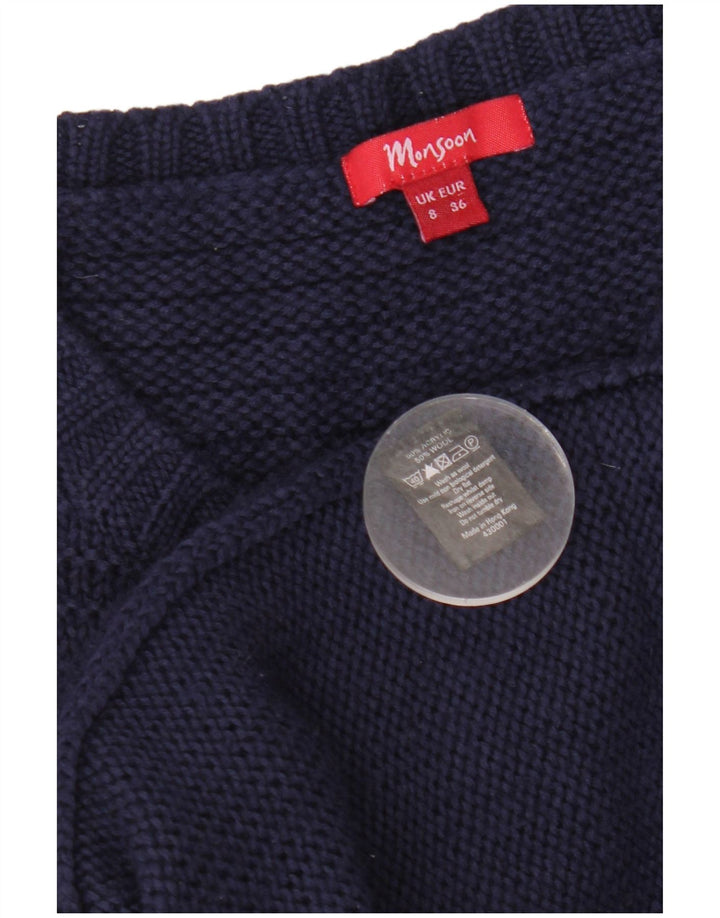 MONSOON Pull cardigan long pour femme UK 8 Small Bleu marine Acrylique