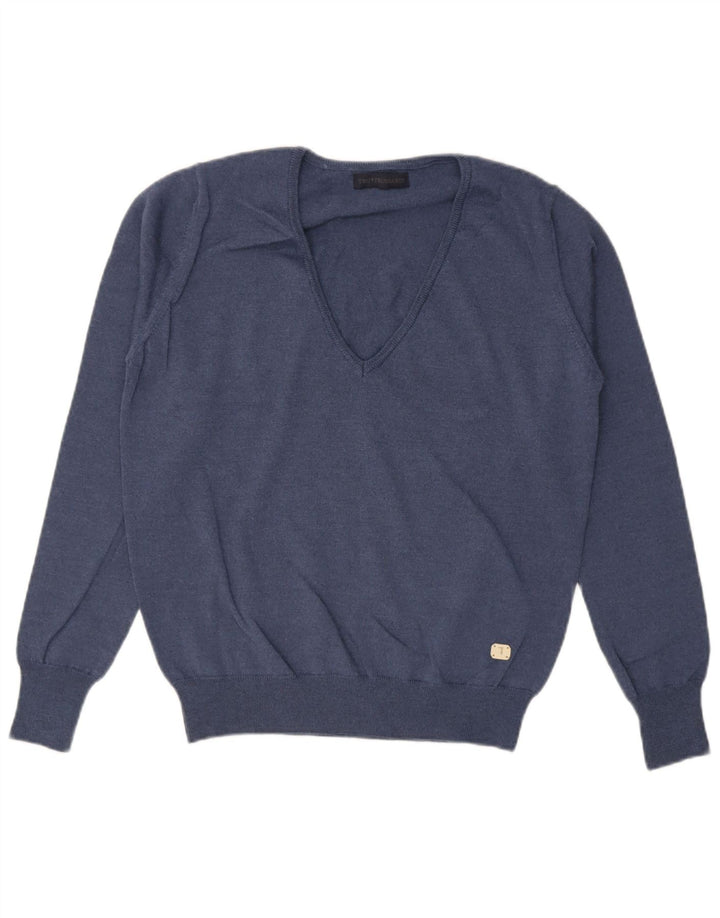 Trussardi Pull Col V Bleu Marine Moyen Laine Vierge Homme