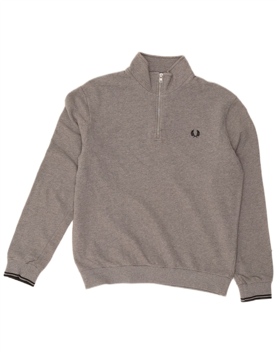 FRED PERRY Sweat-shirt à col zippé pour homme, grand, gris, coton