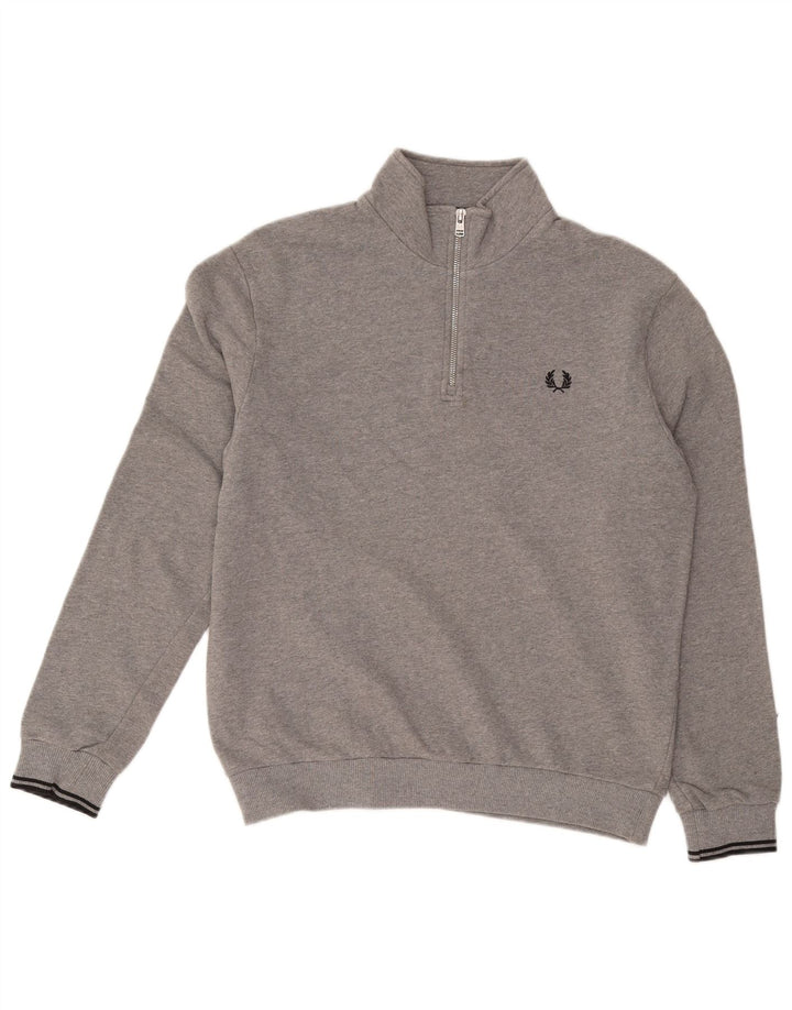 FRED PERRY Sweat-shirt à col zippé pour homme, grand, gris, coton